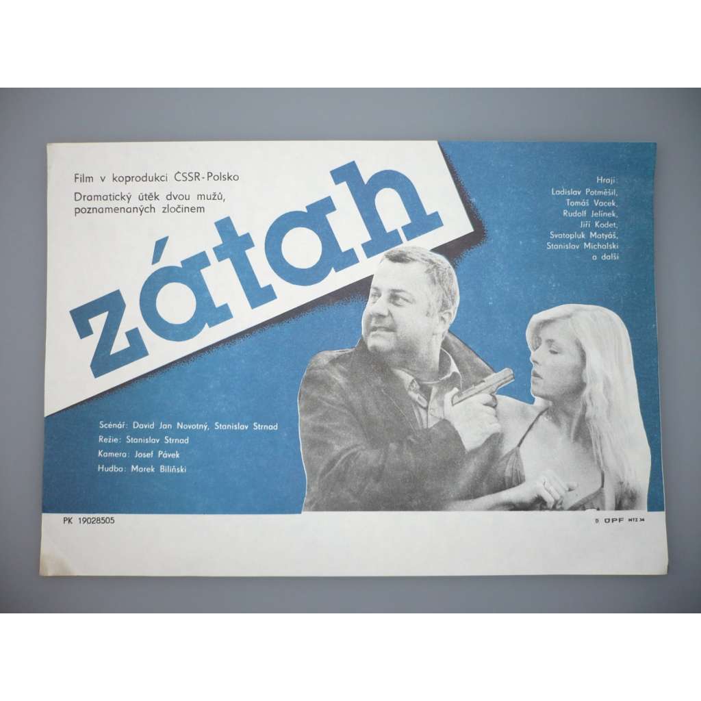 Zátah (filmový plakát, papírová fotoska, slepka, film ČSSR 1984, režie Stanislav Strnad, Hrají: Ladislav Potměšil, Tomáš Vacek, Rudolf Jelínek)