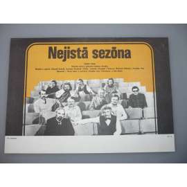 Nejistá sezóna (filmový plakát, papírová fotoska, slepka, film ČSSR 1987, režie Ladislav Smoljak, Hrají: Ladislav Smoljak, Zdeněk Svěrák, Petr Brukner)