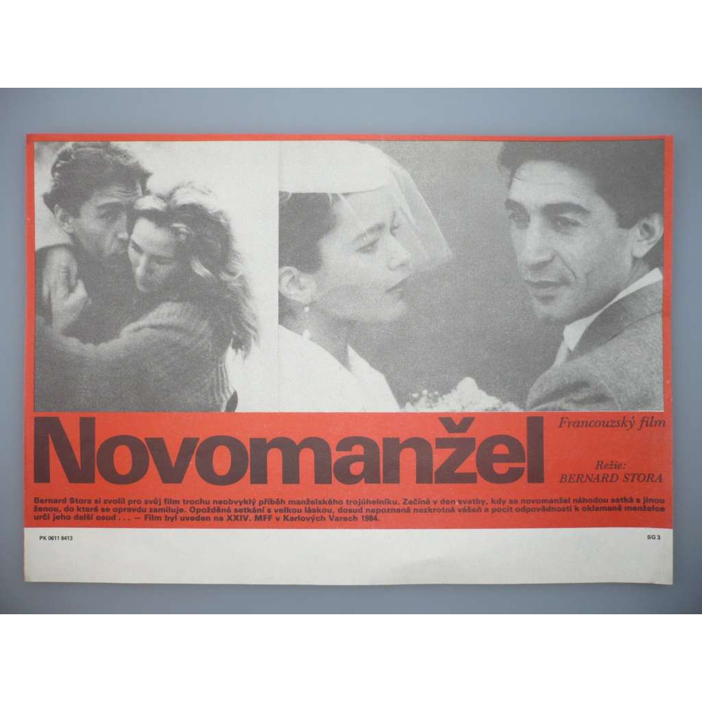 Novomanžel (filmový plakát, papírová fotoska, slepka, film Francie 1983, režie Bernard Stora, Hrají: Richard Berry, Brigitte Fossey, Richard Anconina)