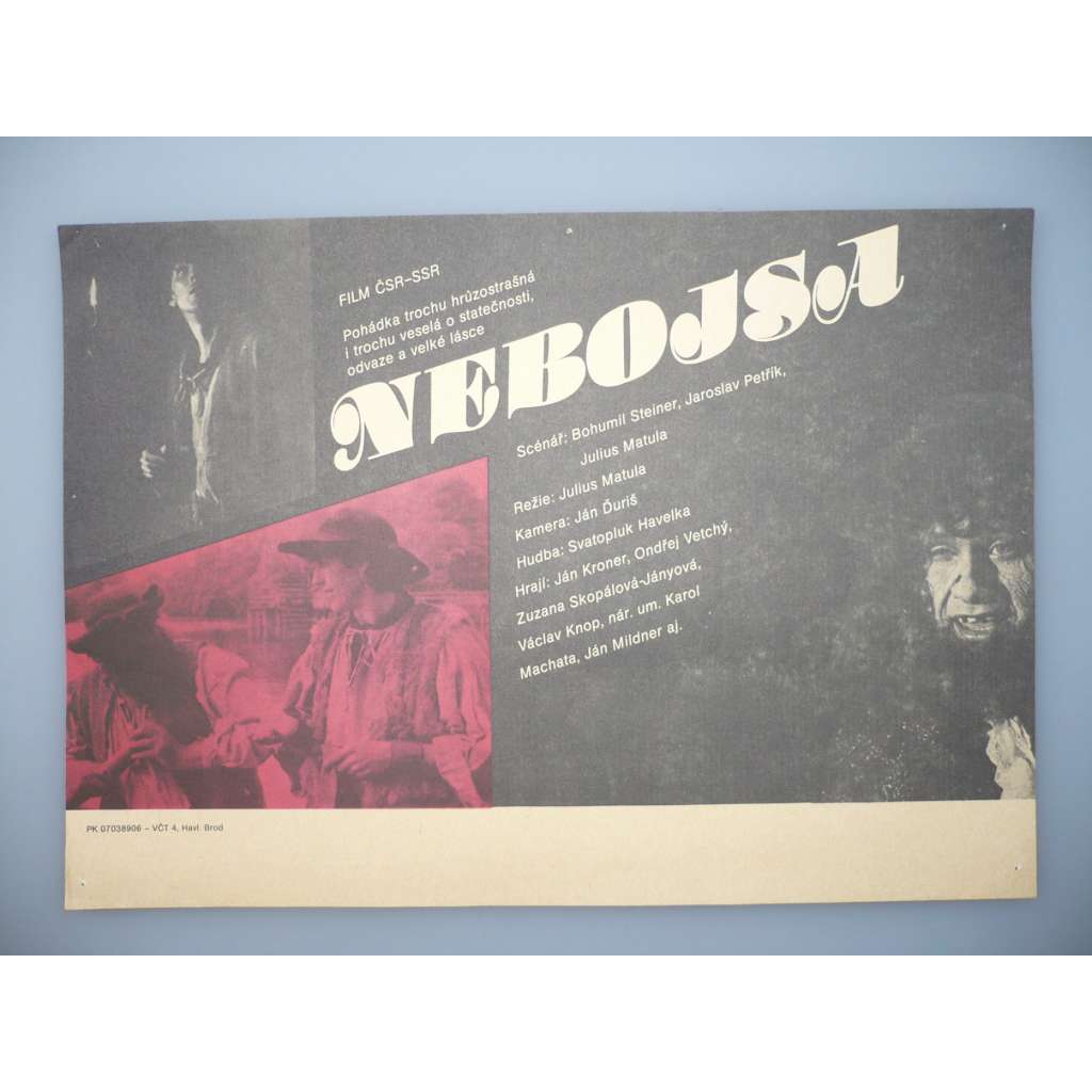 Nebojsa (filmový plakát, papírová fotoska, slepka, film ČSSR 1988, režie Július Matula, Hrají: Ján Kroner ml., Ondřej Vetchý, Zdeněk Podhůrský)