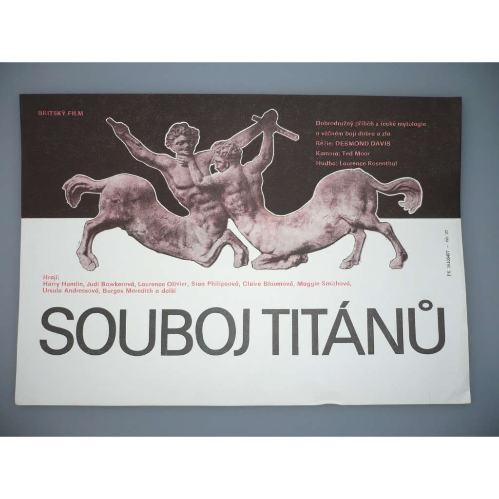 Souboj Titánů (filmový plakát, papírová fotoska, slepka, film VB 1981, režie Desmond Davis, rají: Harry Hamlin, Burgess Meredith, Laurence Olivier)
