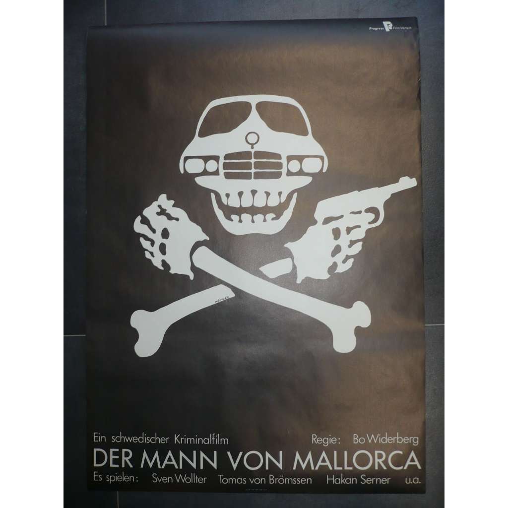 Muž z Mallorky (filmový plakát, film Švédsko / Dánsko 1984, režie Bo Widerberg, Hrají: Sven Wollter, Tomas von Brömssen, Håkan Serner)