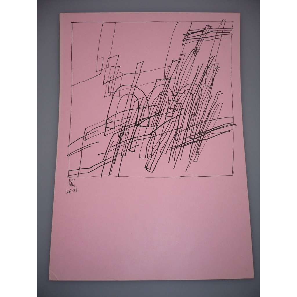 Karel Prášek (1950) - Abstrakce - Kresba tuší 1974, signovaná grafika