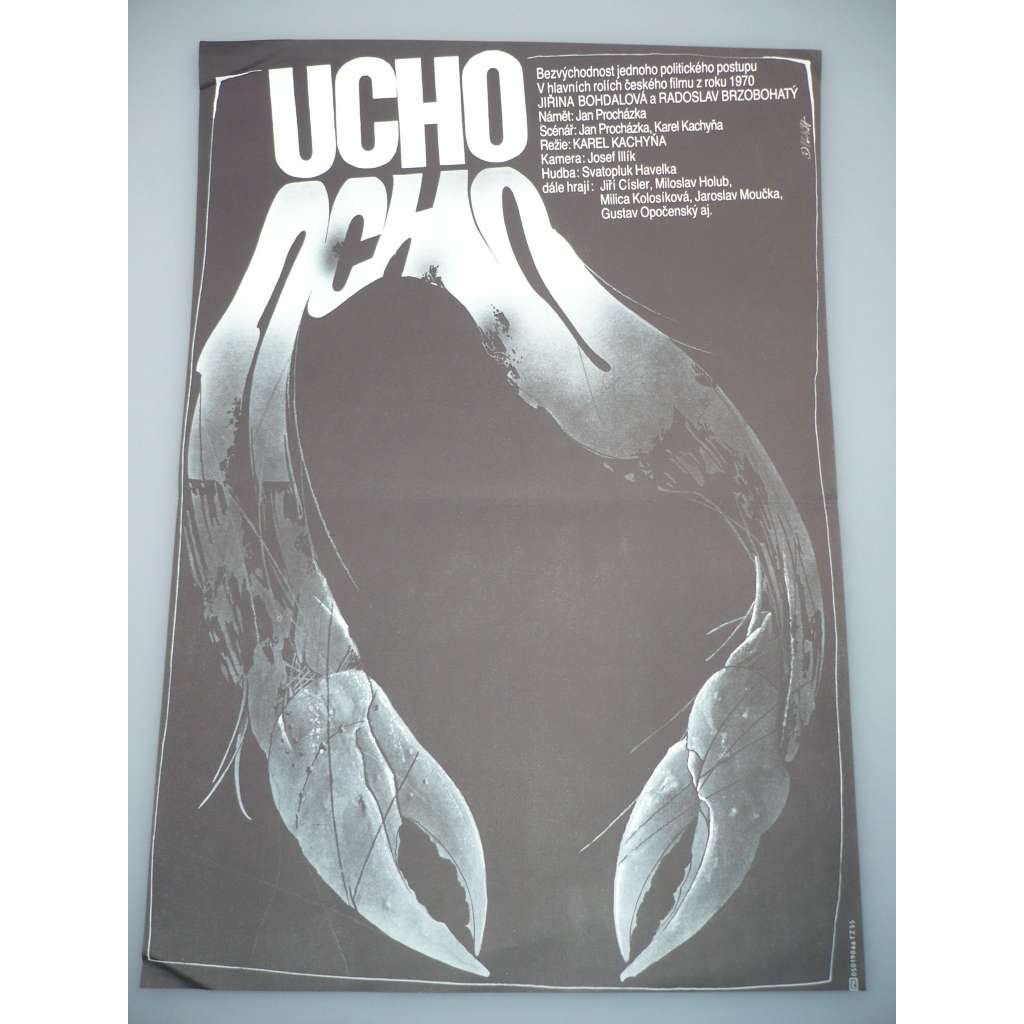 Ucho (filmový plakát, papírová fotoska, slepka, film ČSSR 1970, režie Karel Kachyňa, Hrají: Jiřina Bohdalová, Radoslav Brzobohatý, Gustav Opočenský)