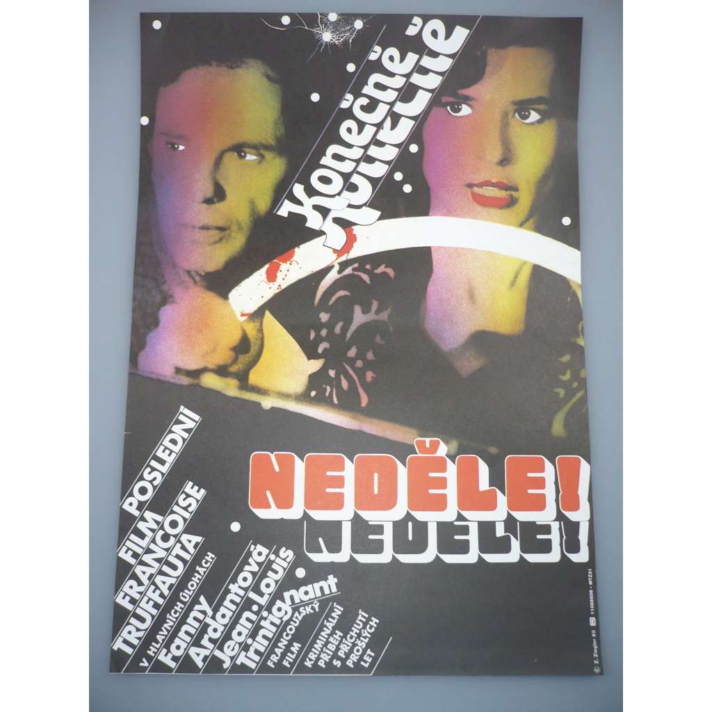 Konečně neděle! (filmový plakát, film Francie 1983, režie François Truffaut, Hrají: Fanny Ardant, Jean-Louis Trintignant, Jean-Pierre Kalfon)