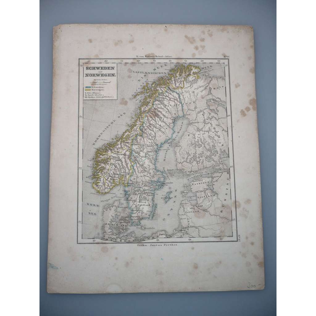Švédsko a Norsko - list z atlasu Sydow s Schul-Atlas - vyd. Justus Perthes Gotha (cca 1880)