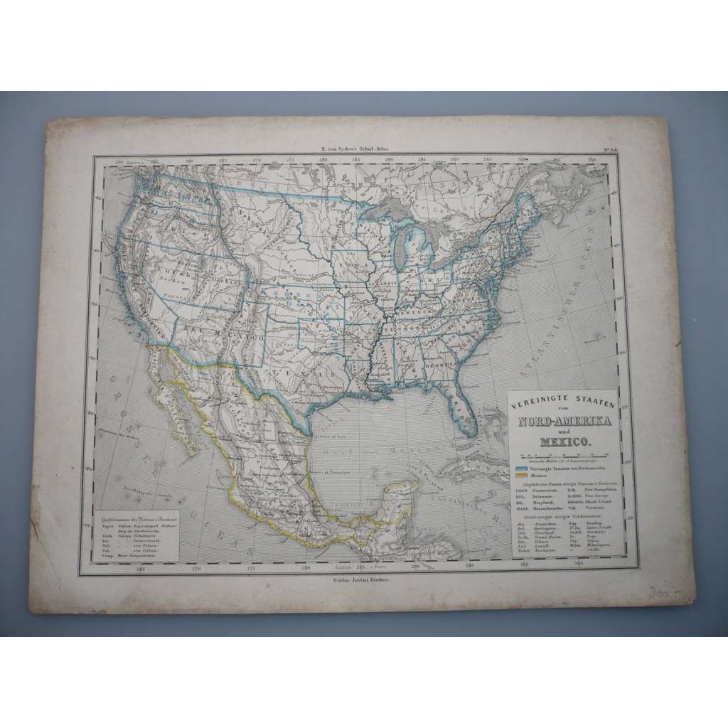 Severní Amerika a Mexico - list z atlasu Sydow s Schul-Atlas - vyd. Justus Perthes Gotha (cca 1880)