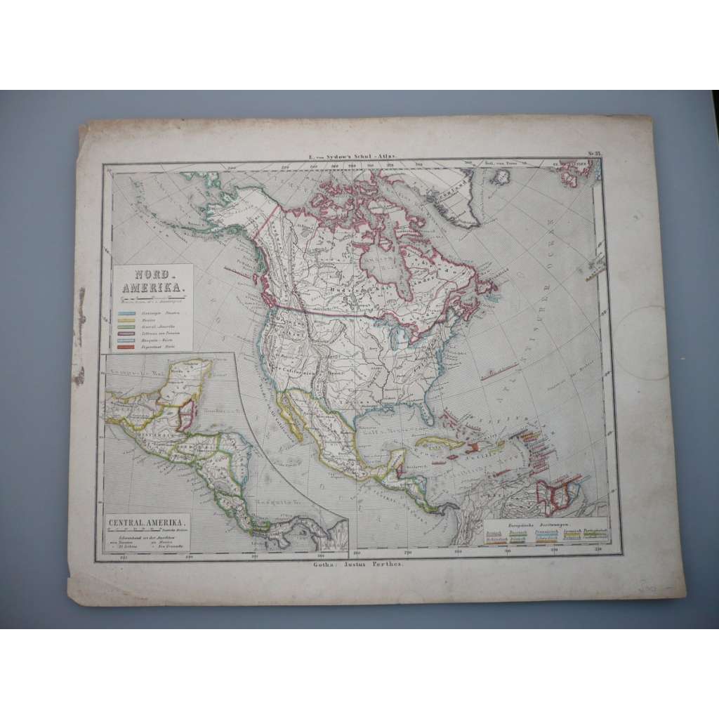 Severní Amerika - list z atlasu Sydow s Schul-Atlas - vyd. Justus Perthes Gotha (cca 1880)