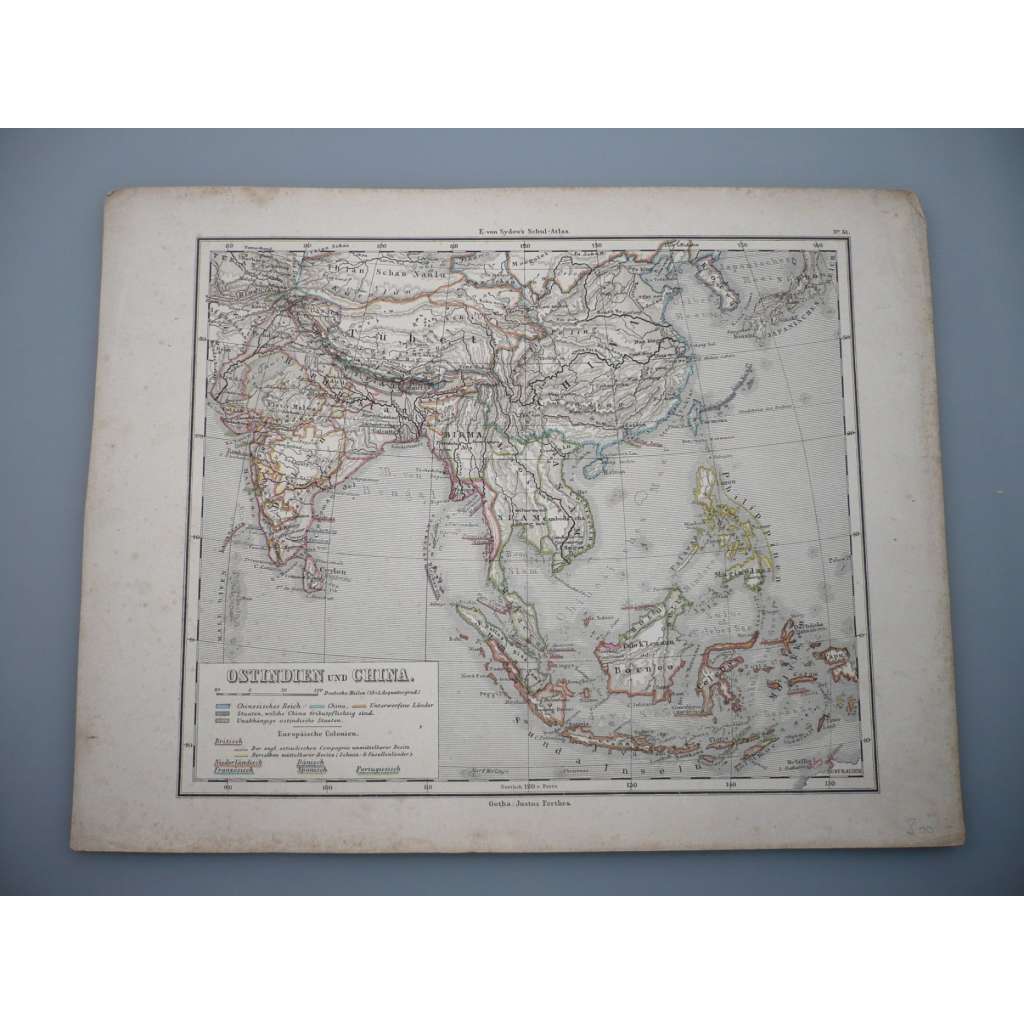 Východní Indie a Čína - list z atlasu Sydow s Schul-Atlas - vyd. Justus Perthes Gotha (cca 1880)