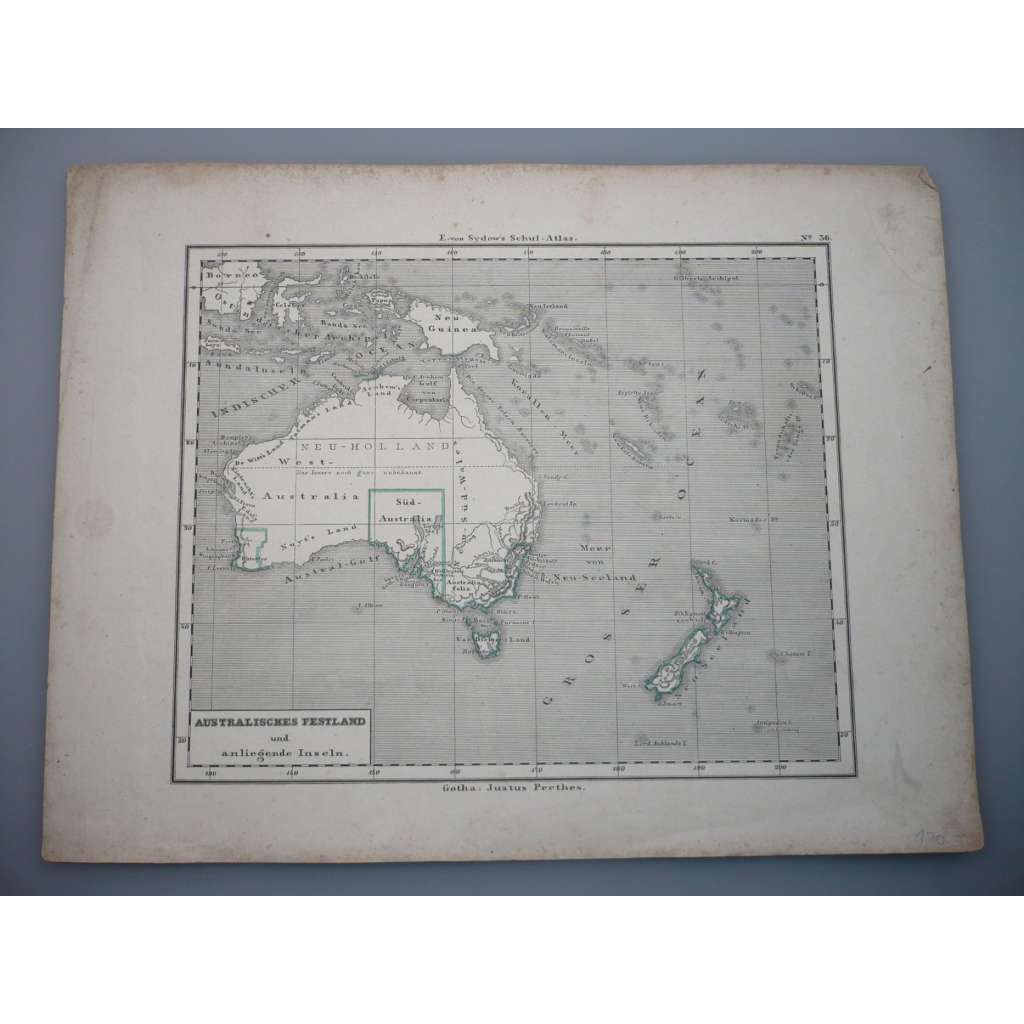 Austrálie a přilehlé ostrovy - list z atlasu Sydow s Schul-Atlas - vyd. Justus Perthes Gotha (cca 1880)