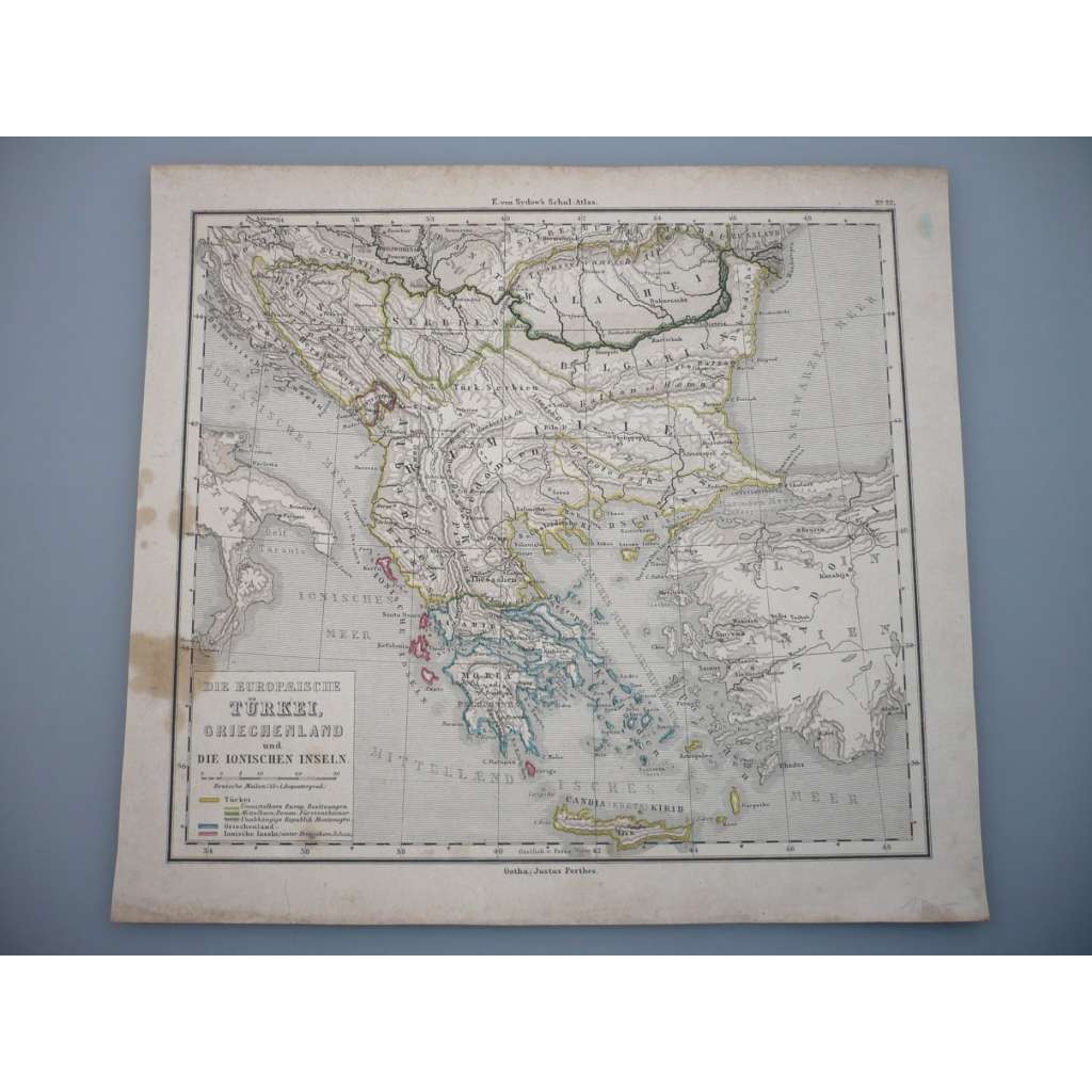 Turecko, Řecko a Jónské ostrovy - list z atlasu Sydow s Schul-Atlas - vyd. Justus Perthes Gotha (cca 1880)