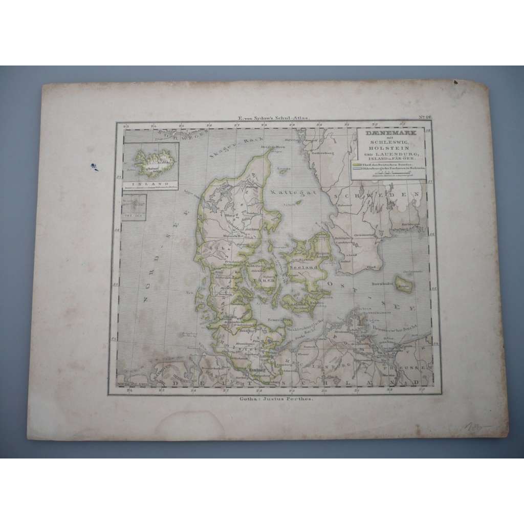 Dánsko - list z atlasu Sydow s Schul-Atlas - vyd. Justus Perthes Gotha (cca 1880)