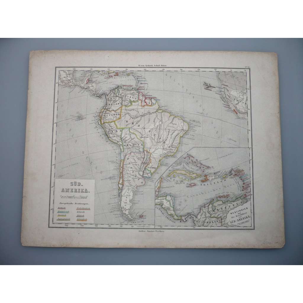 Jižní Amerika - list z atlasu Sydow s Schul-Atlas - vyd. Justus Perthes Gotha (cca 1880)