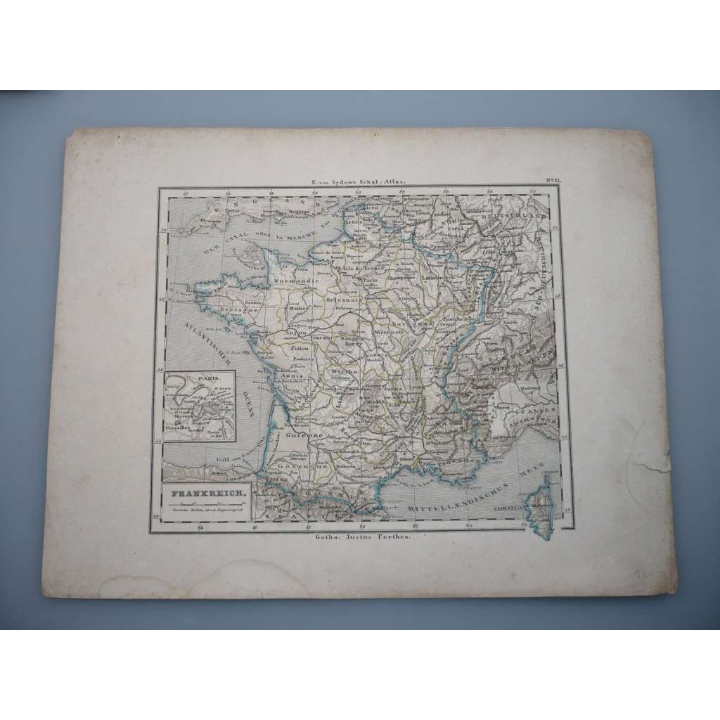 Francie - list z atlasu Sydow s Schul-Atlas - vyd. Justus Perthes Gotha (cca 1880)