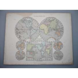 Mapa světa v Mercatorově zobrazení - list z atlasu Sydow s Schul-Atlas - vyd. Justus Perthes Gotha (cca 1880)