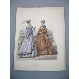 Viktoriánská móda - Kolorovaná litografie (cca 1860) - grafika