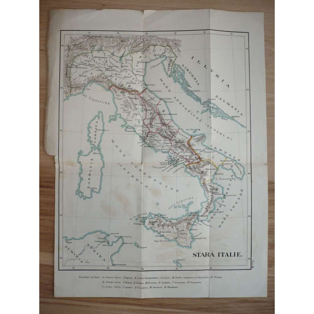 Mapa - Stará Itálie - Rozdělení - Sardinie, Korsika, Sicílie
