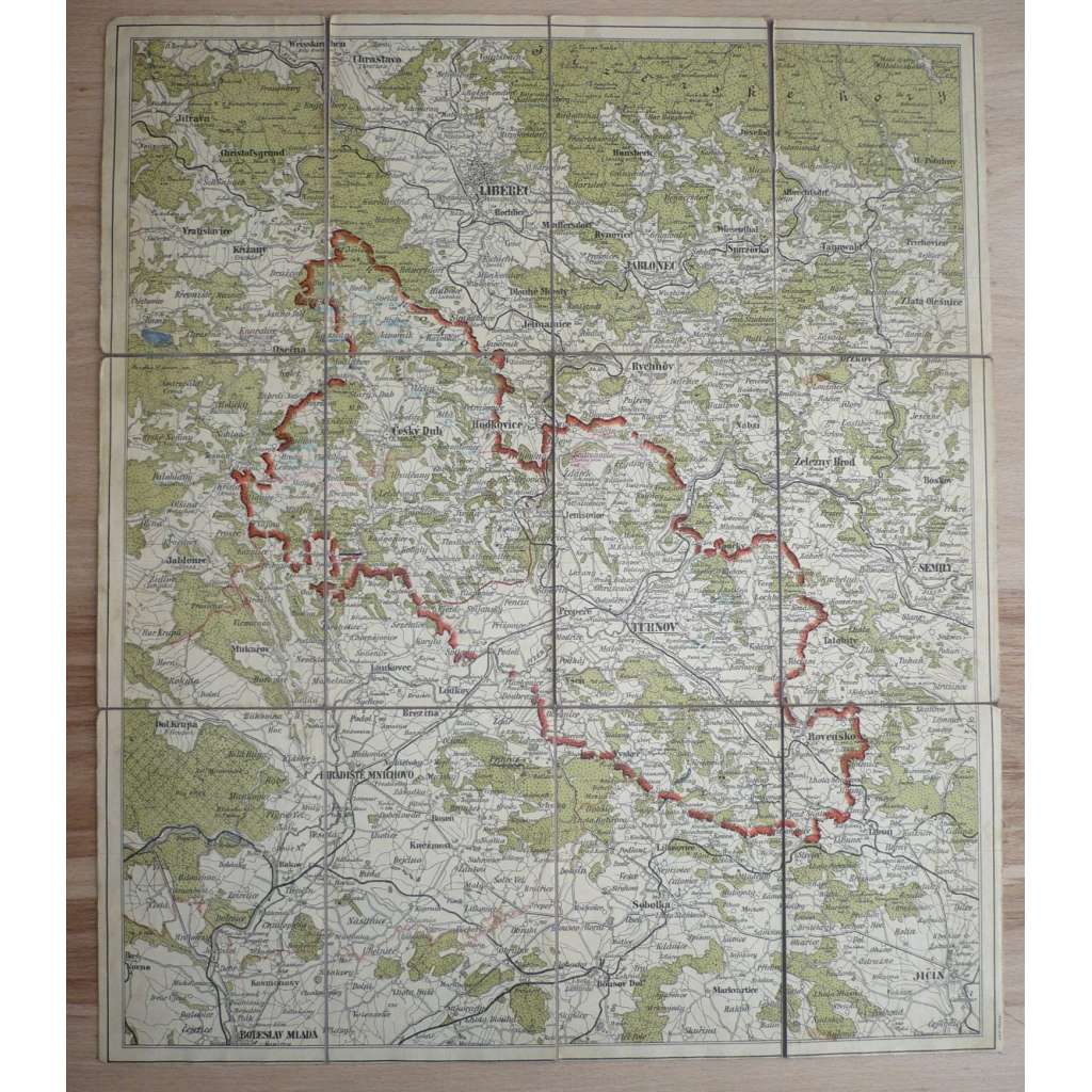 Mapa - Turnov - Politický okres - Měřítko 1:100 000 - Český Dub, Liberec, Jablonec