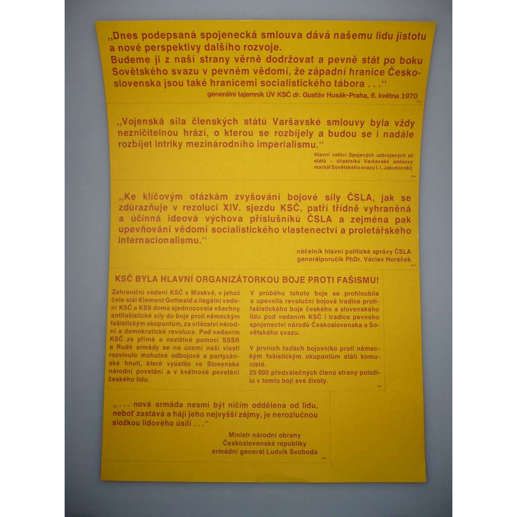 Plakát - Spojenecká smlouva, Husák, Svoboda, Československá lidová armáda - komunismus, propaganda
