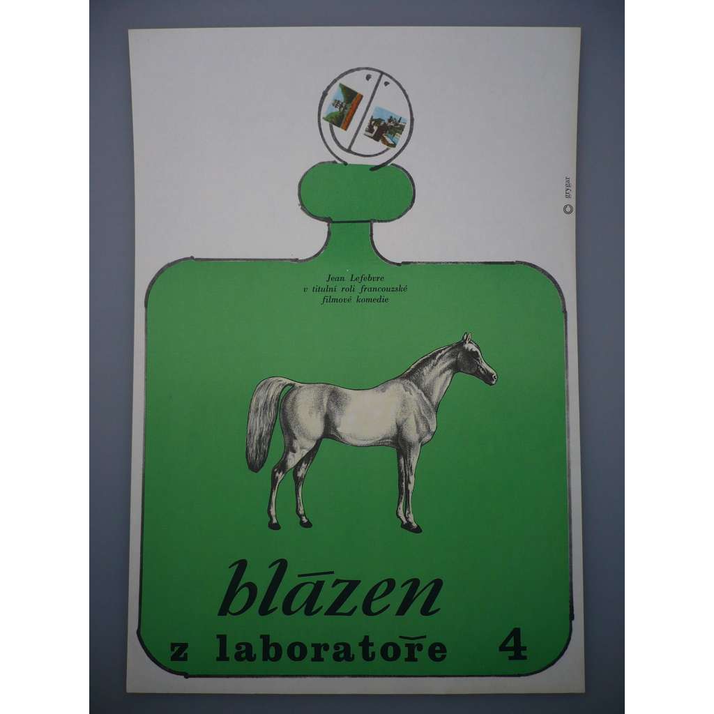 Blázen z laboratoře 4 (filmový plakát, film Francie 1967, režie Jacques Besnard, hrají: Jean Lefebvre, Bernard Blier, Maria Latour)