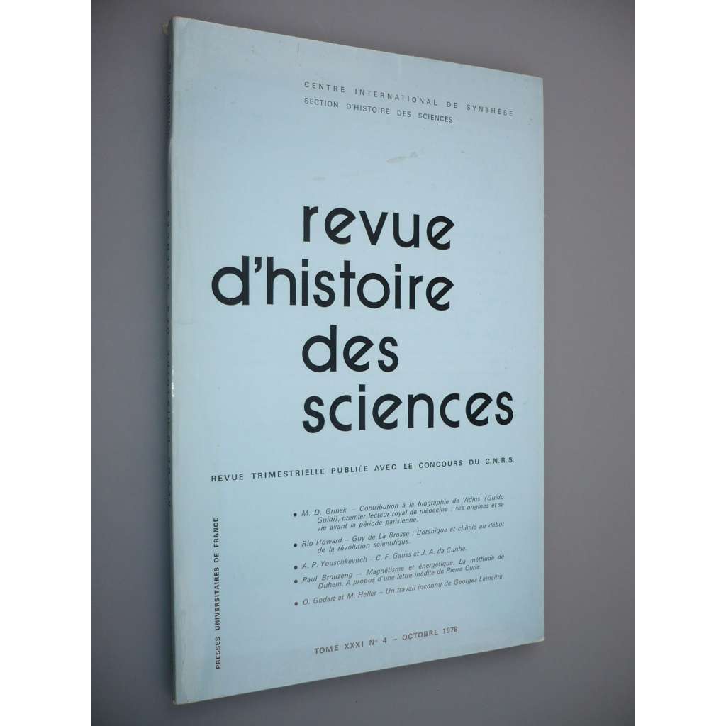 Revue d'Histoire des Sciences et de leurs Applications [Tome XXXI. n° 4 – Octobre 1978] (Přehled dějin věd a jejich aplikací)