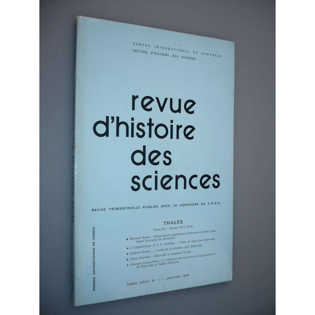 Revue d'Histoire des Sciences et de leurs Applications [Tome XXXII. n° 1 – Janvier 1979] (Přehled dějin věd a jejich aplikací)
