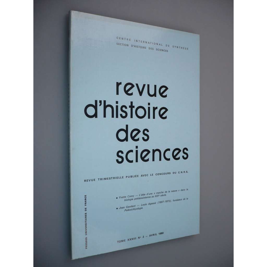 Revue d'Histoire des Sciences et de leurs Applications [Tome XXXIII. N° 2 – Avril 1980] (Přehled dějin věd a jejich aplikací)