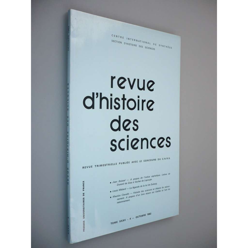 Revue d'Histoire des Sciences et de leurs Applications [Tome XXXV. N° 4 – Octobre 1982] (Přehled dějin věd a jejich aplikací)