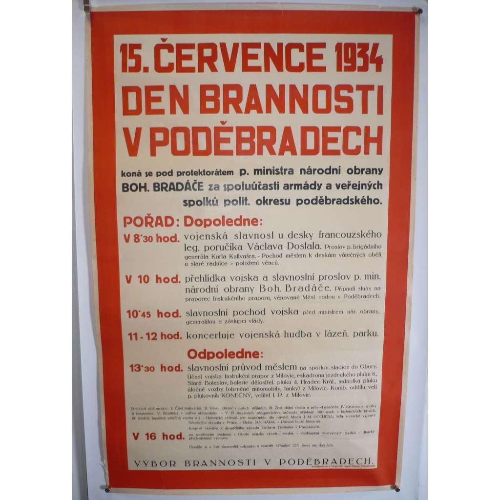 15. července 1934 - Den brannosti v Poděbradech, Poděbrady - plakát