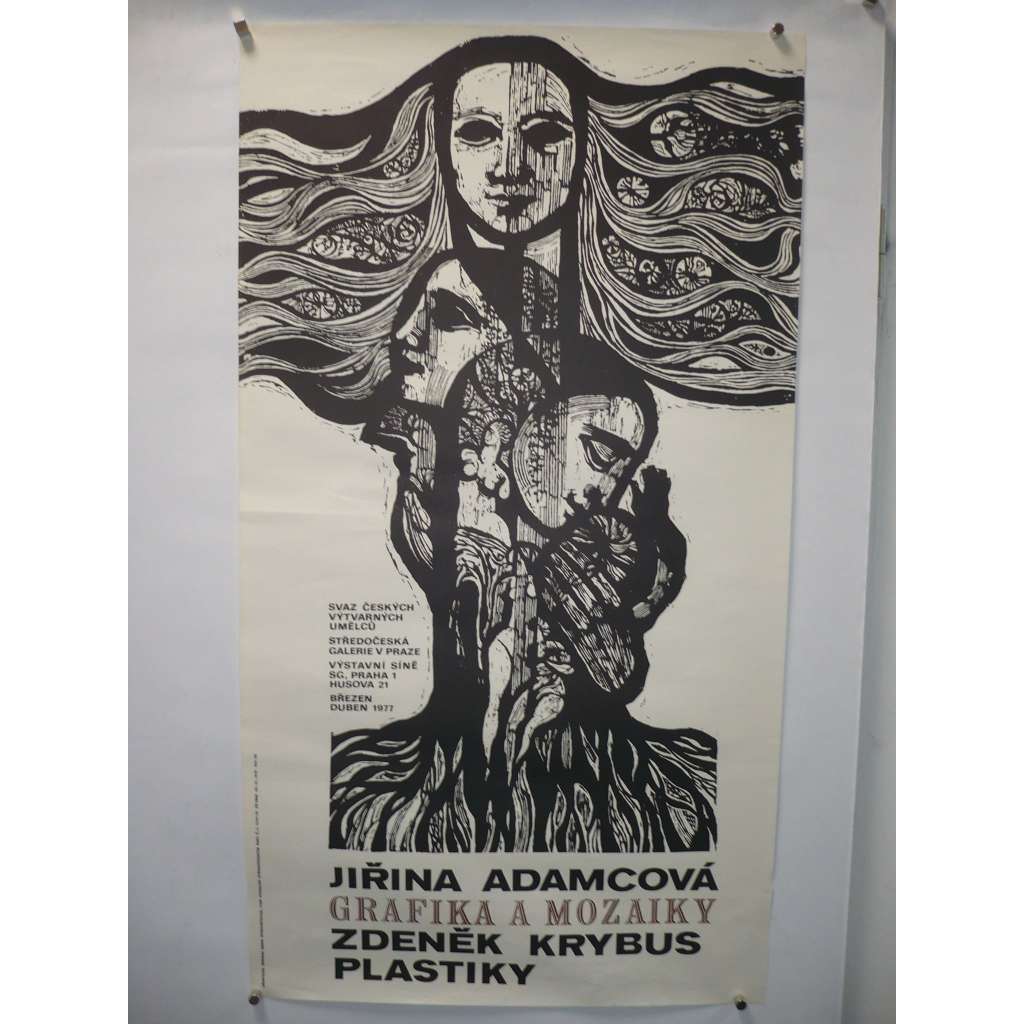 Jiřina Adamcová - Grafika a mozaiky - Zdeněk Krybus Plastiky - Výstava 1977, Praha - plakát