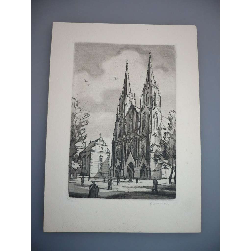 Pavel Šimon (1920 - 1958) - Kostel - lept, grafika, signováno