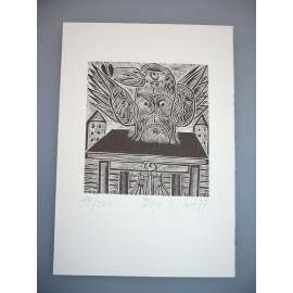 Olga Čechová (1925 - 2010) - Pták - dřevoryt 1977, grafika, signováno