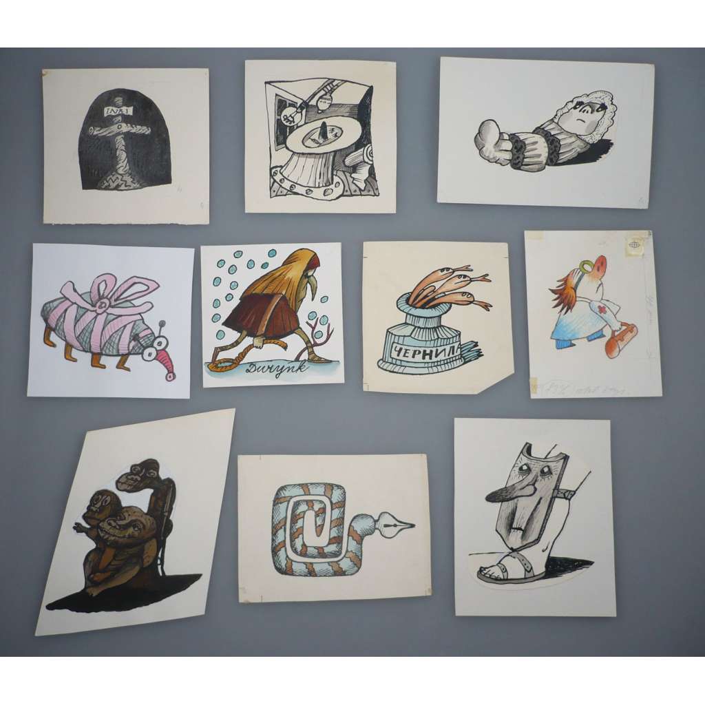 Petr Poš (1944 - 2015) - 10 drobných kreseb - kresba, grafika, nesignováno