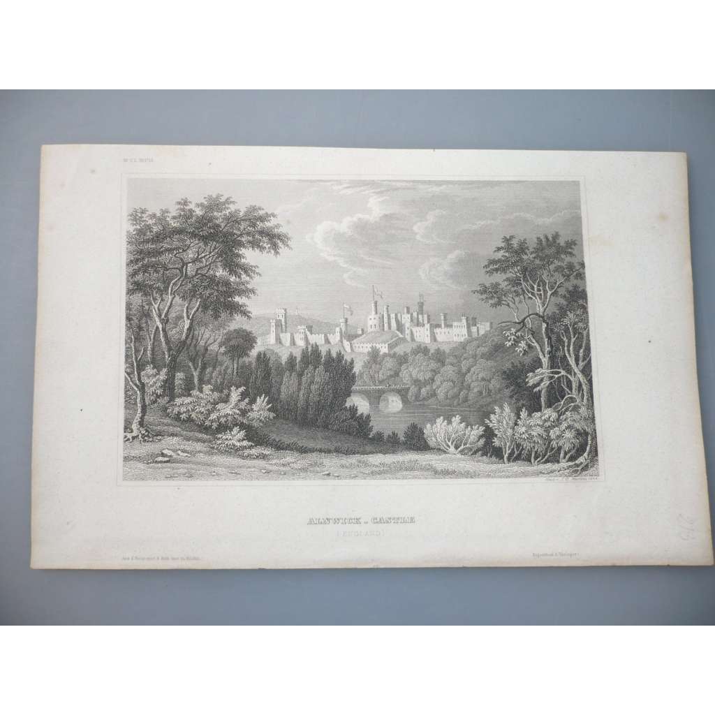 Hrad Alnwick, Anglie - oceloryt cca 1850, grafika, nesignováno