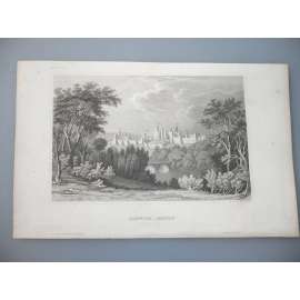 Hrad Alnwick, Anglie - oceloryt cca 1850, grafika, nesignováno