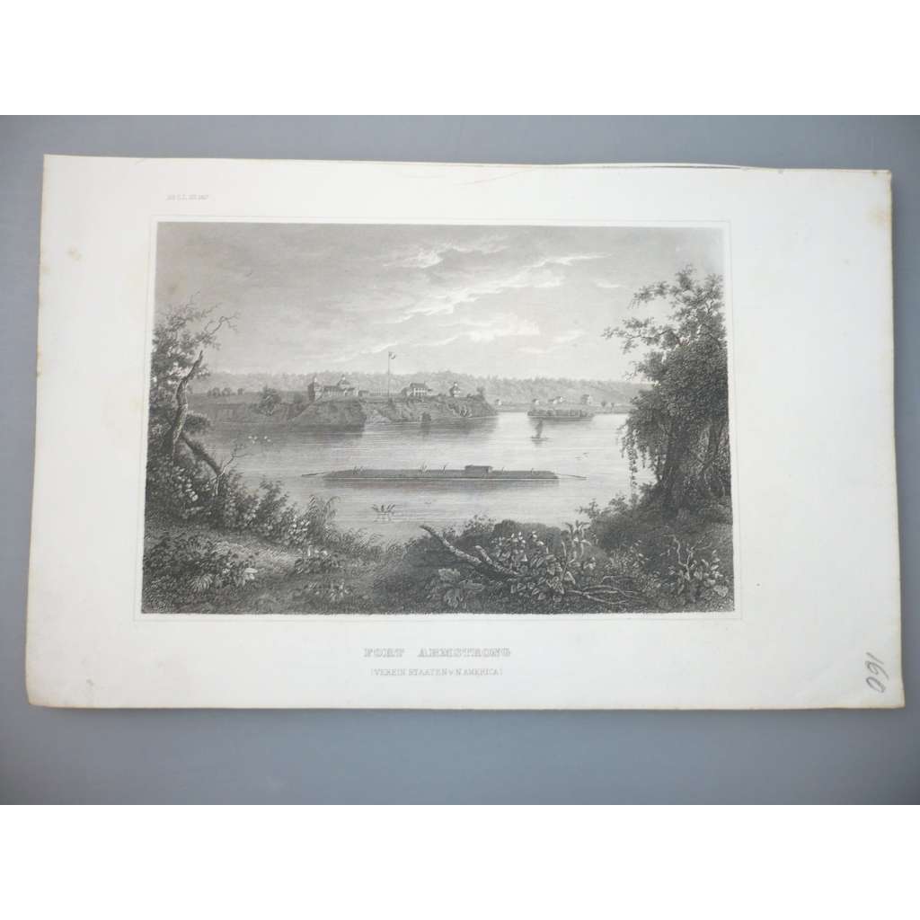 Obranný val na řece Mississippi, USA - oceloryt cca 1850, grafika, nesignováno