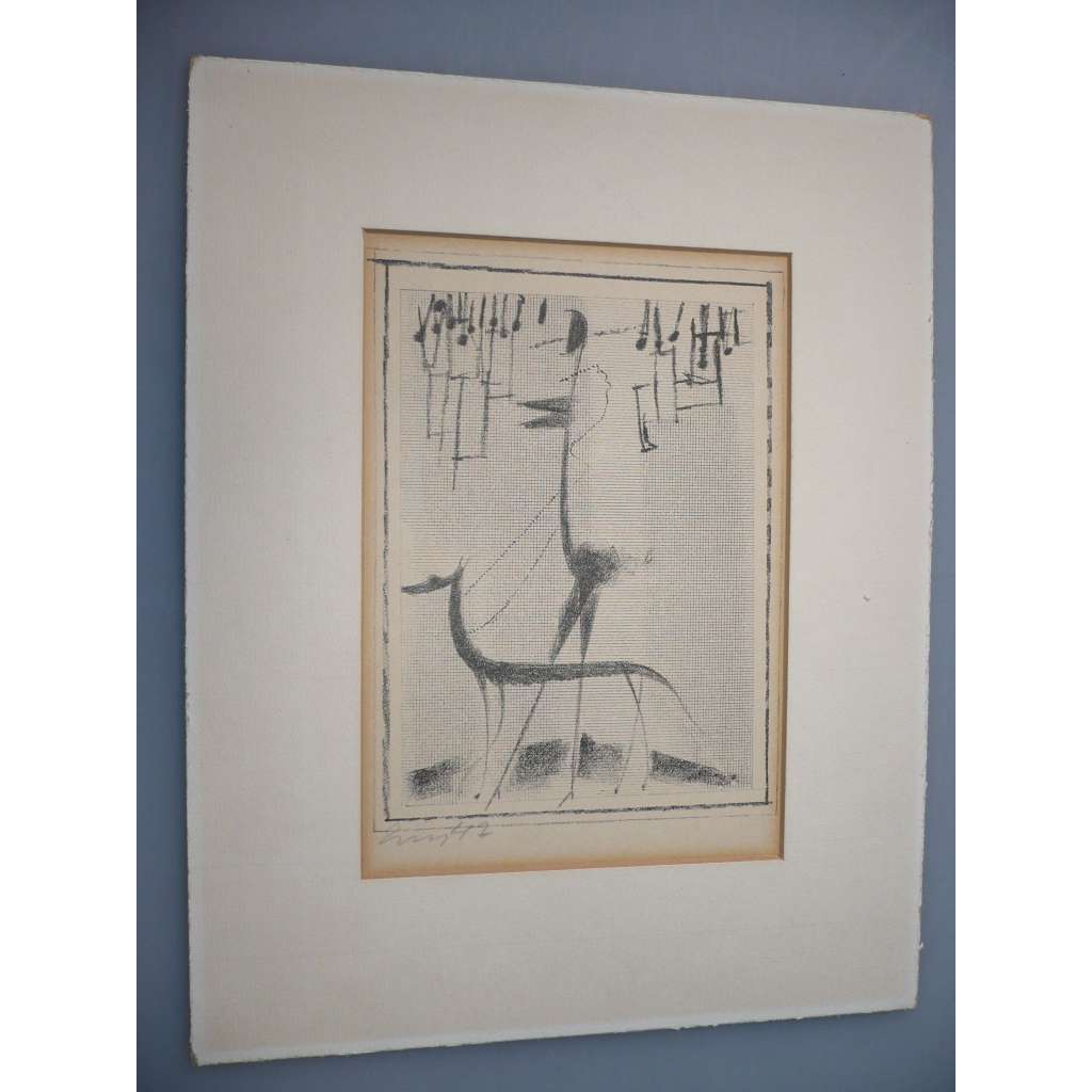Dáma s chrtem - litografie 1947, grafika, signováno, číslo soupisu 139