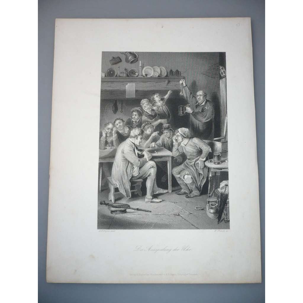 Hra v kostky - ocelorytina cca 1850, grafika, nesignováno - A. H. Payne