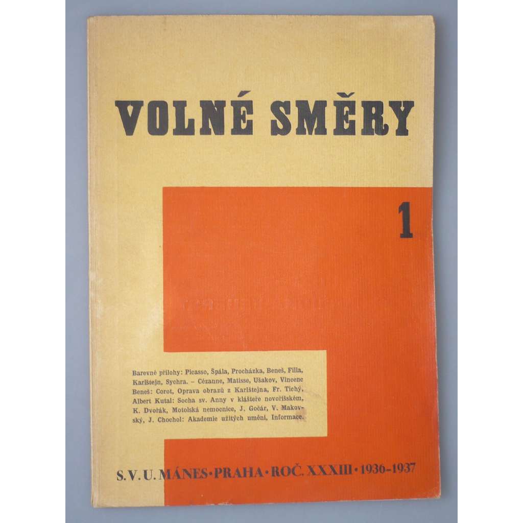 Volné směry: Umělecký měsíčník. Číslo 1. Ročník XXXIII. 1936 - 1937