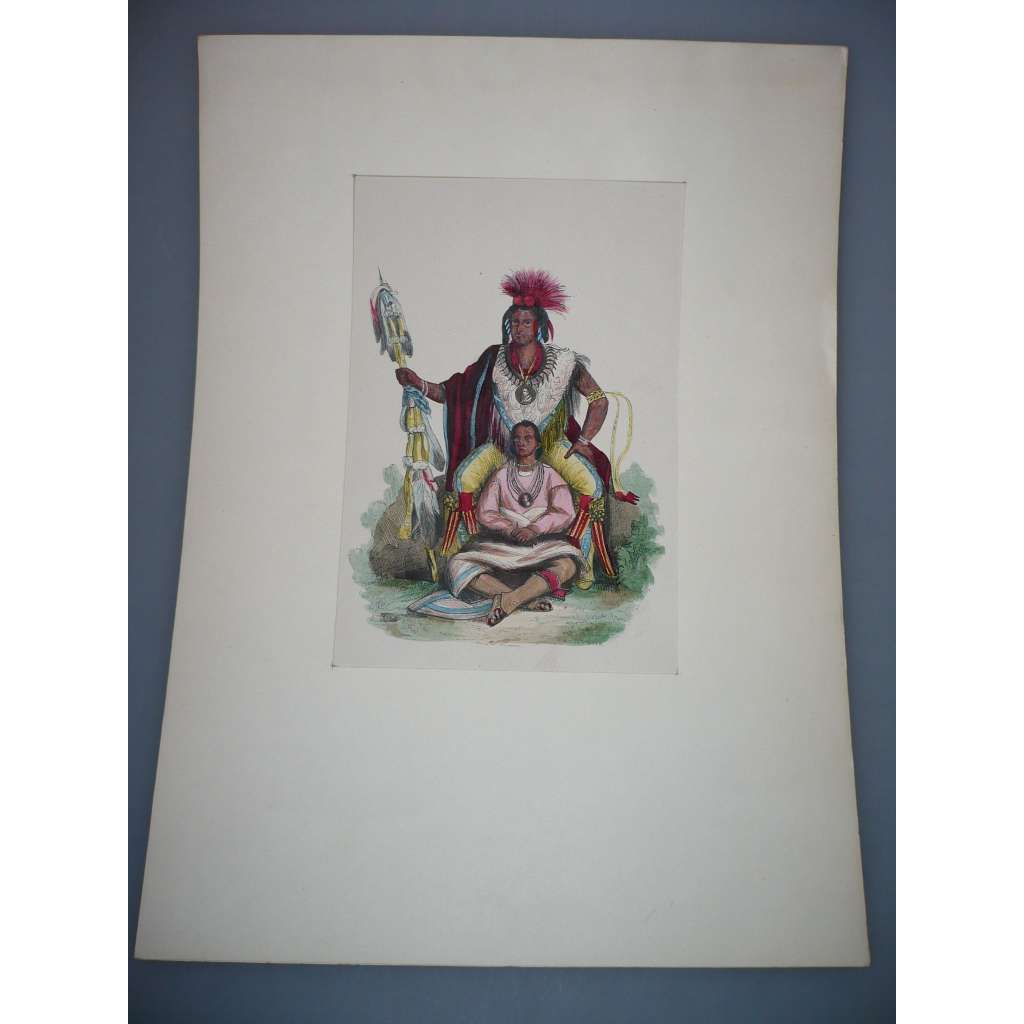 Náčelník liščích indiánů z dolního Michiganu, USA - kolorovaný dřevoryt 1545, grafika, nesignováno