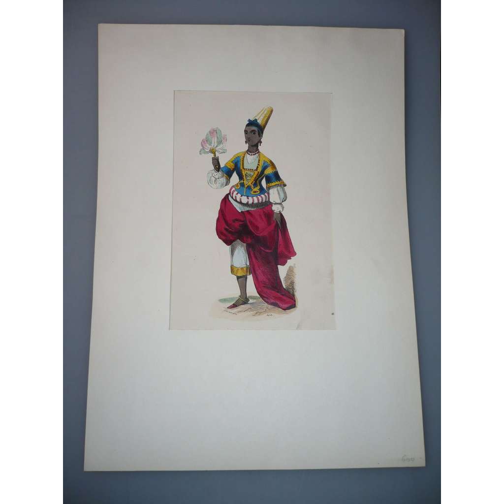 Mladá žena z Nigérie - kolorovaný dřevoryt 1845, grafika, nesignováno