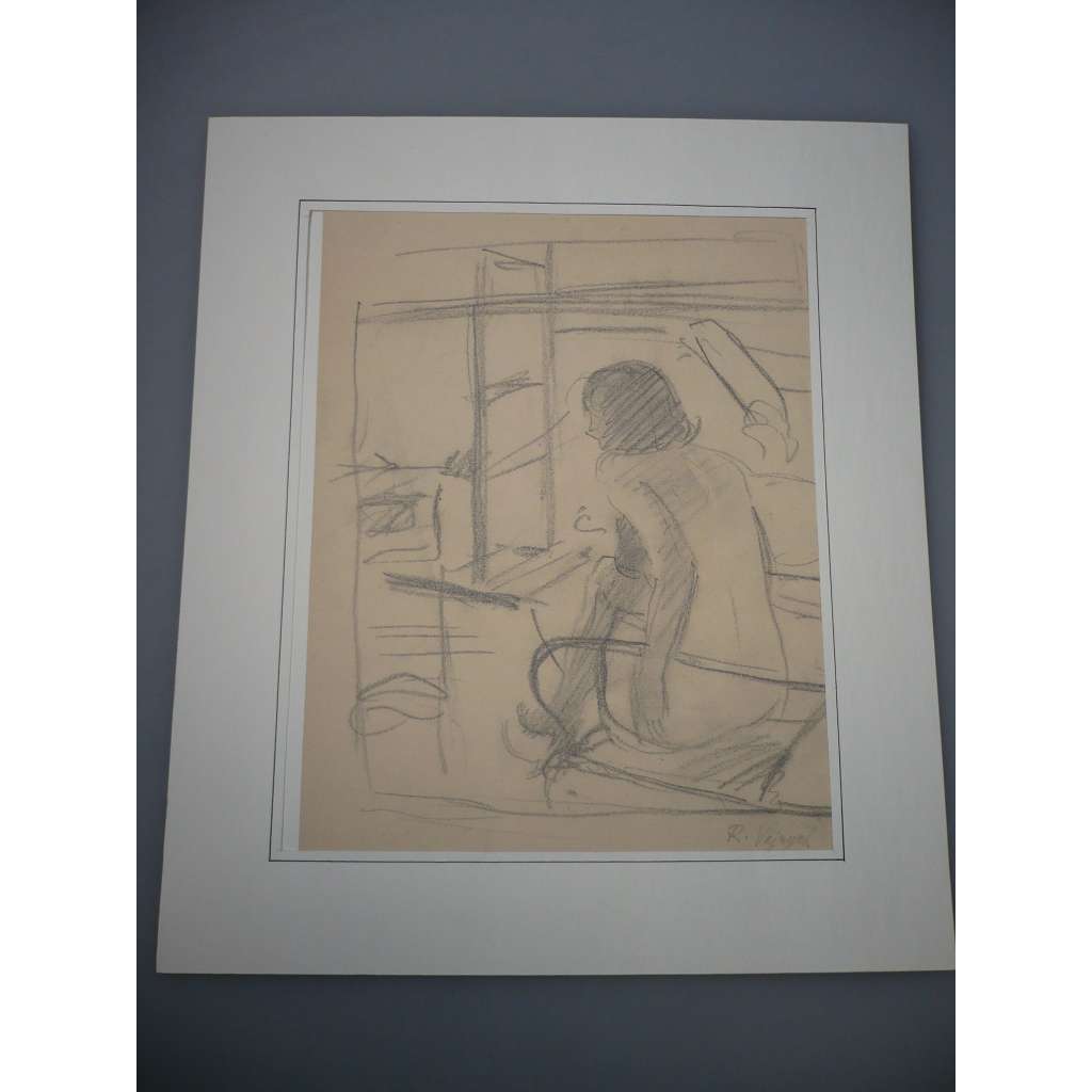 Rudolf Vejrych (1882 - 1939) - Sedící akt - kresba tužkou, grafika, signováno
