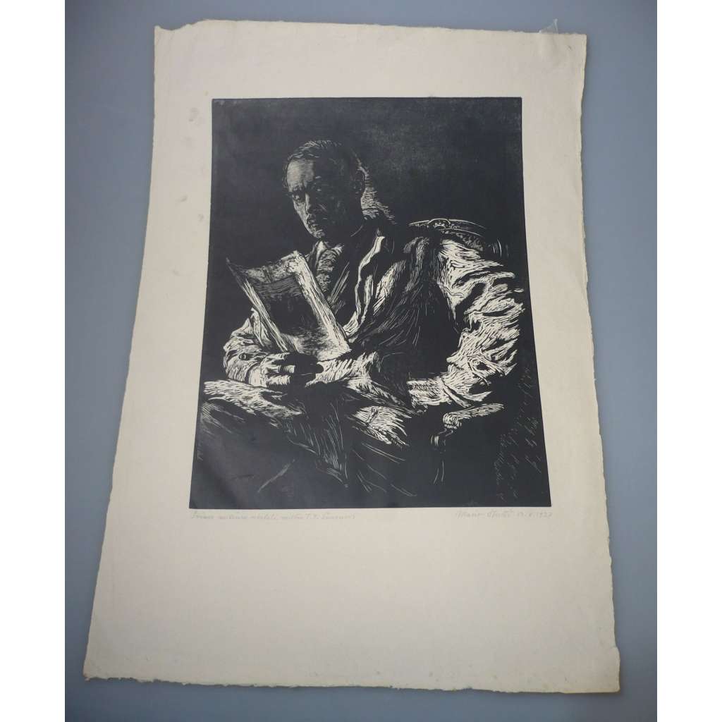 Mario Stretti (1910 - 1960) - Portrét T. F. Šimon - dřevoryt 1937, grafika, signováno