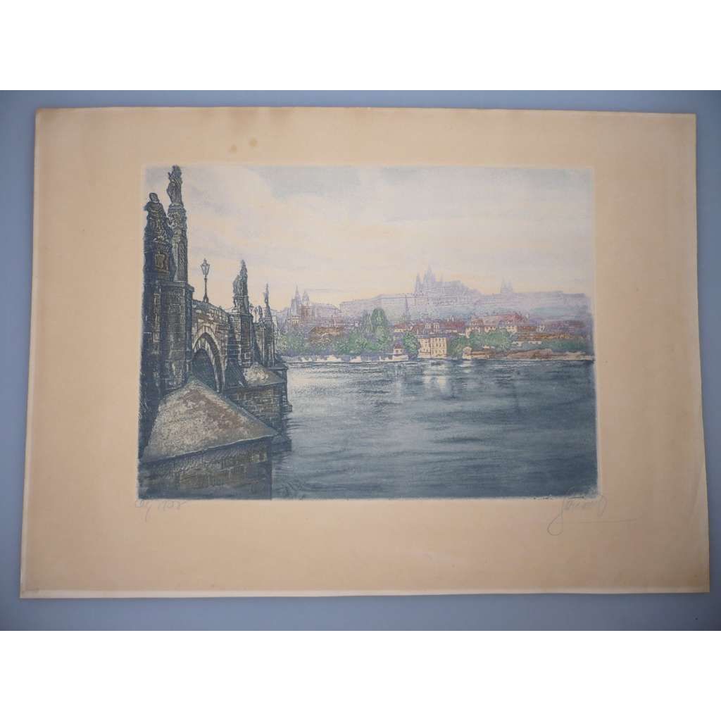 Václav Souček (1887 - 1941) - Praha - Hradčany a Karlův most - lept, grafika, signováno