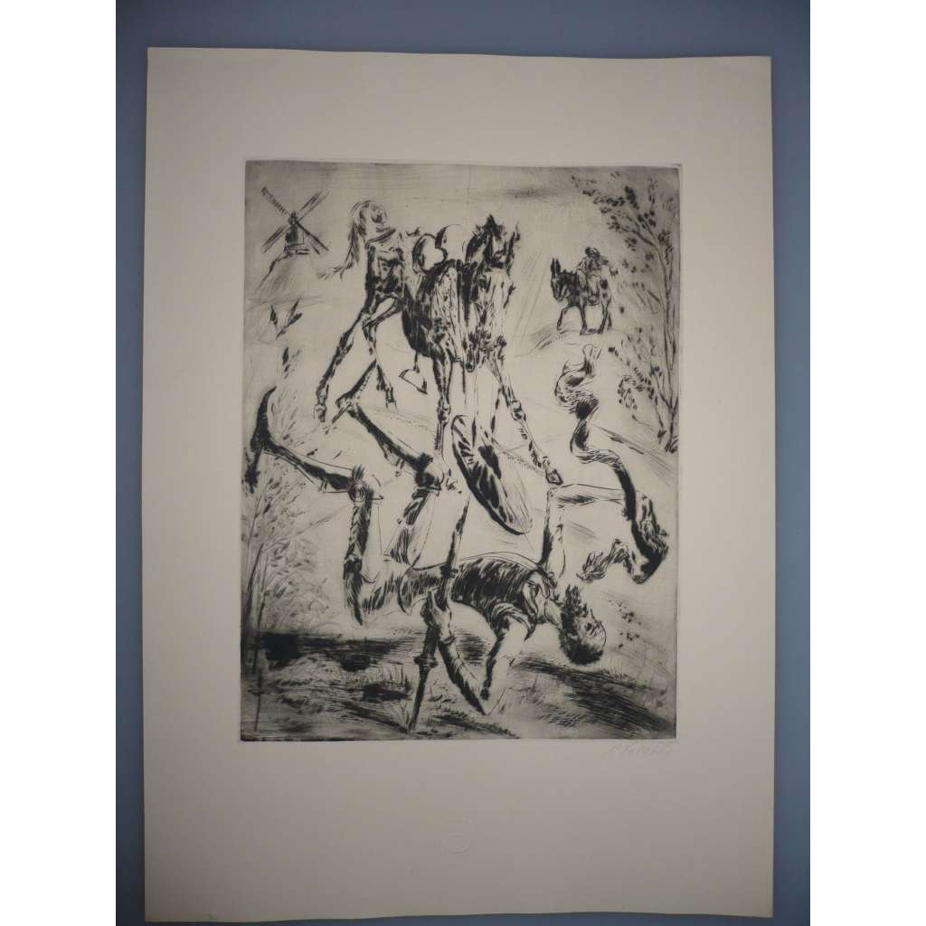 V. Valášek (1895 - ??) - Don Quijote - suchá jehla, grafika, signováno