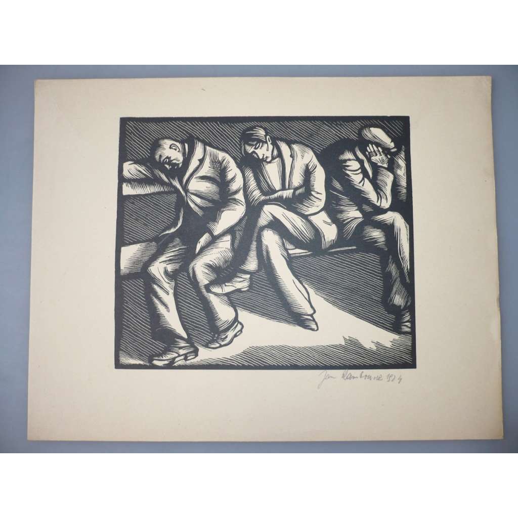 Jan Rambousek (1895 - 1976) - Nezaměstnaní - dřevoryt 1924, grafika, signováno
