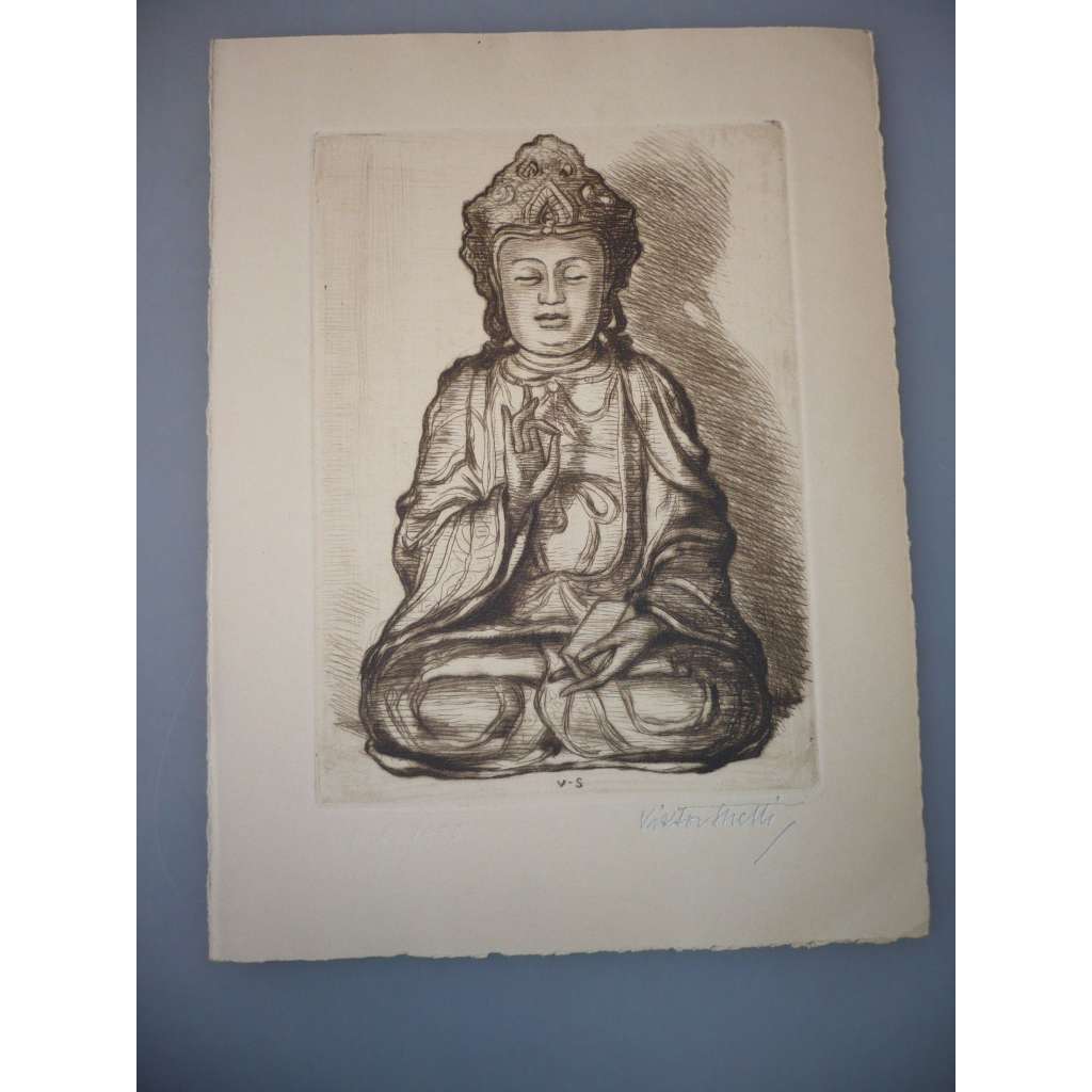 Viktor Stretti (1878 - 1957) - Buddha - lept 1934, grafika, signováno