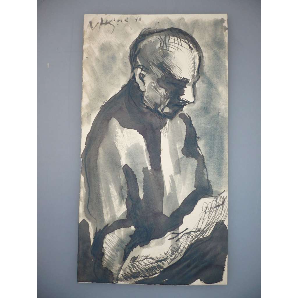 Václav Hejnal (1914 - 1985) - Starý muž - akvarel 40. léta, grafika, signováno