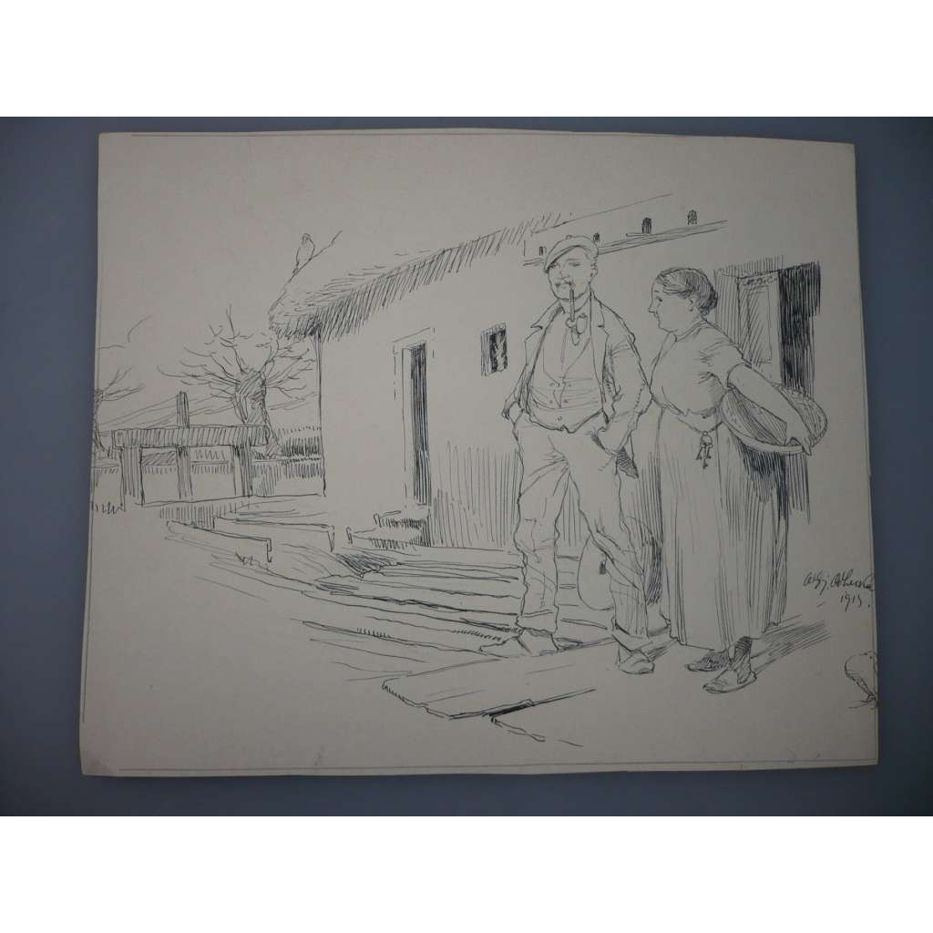 Oldřich Cihelka (1889 - 1958) - Táto, nekuř - kresba 1915, grafika, signováno