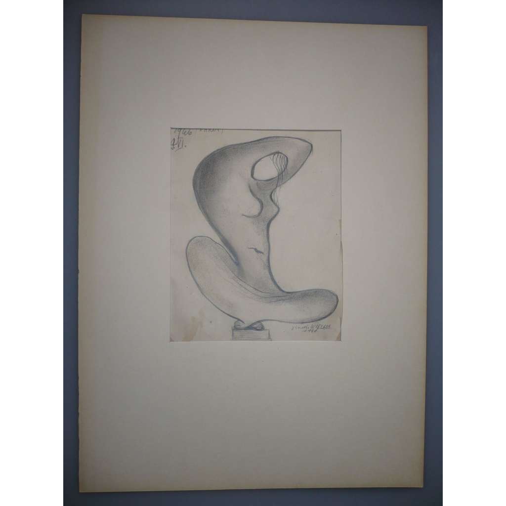 Jindřich Wielgus (1910 - 1998) - Studie sochy, sedící žena - kresba tužkou 1944, grafika, signováno